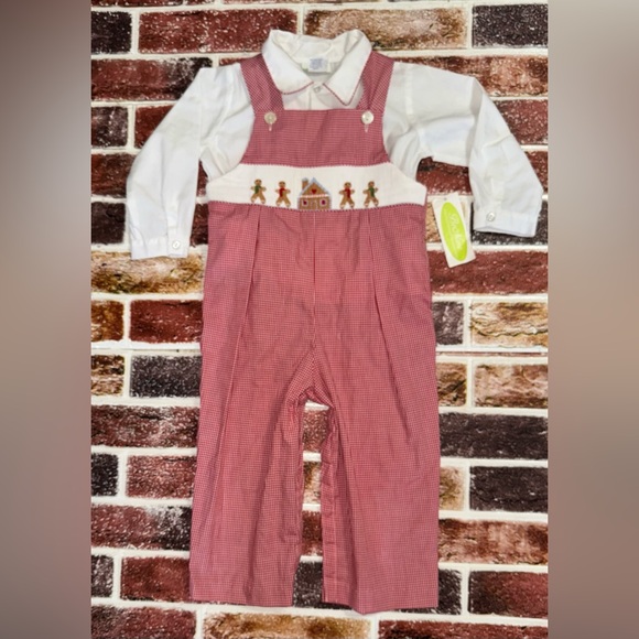 NWT Smocked Gingerbread man longall & shirt set 2t boys Christmas - Picture 1 of 4